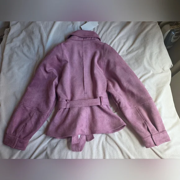 Zara Set Faux Suede Belted Jacket L+ Pencil Midi Skirt XL Lilac - Picture 12 of 12